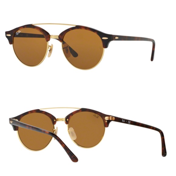 Ray-Ban RB 4346 Clubround Double Bridge Sunglasses 990/33 Shiny Red Havana Brown - Picture 1 of 11